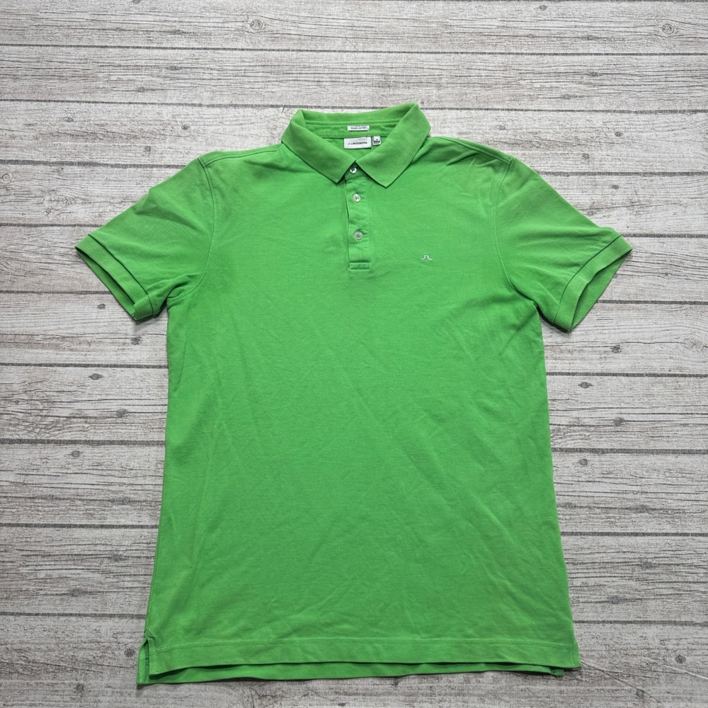 J.Lindeberg Polo Shirt Men's Medium Green Regular Fit Short Sleeve Pique Golf